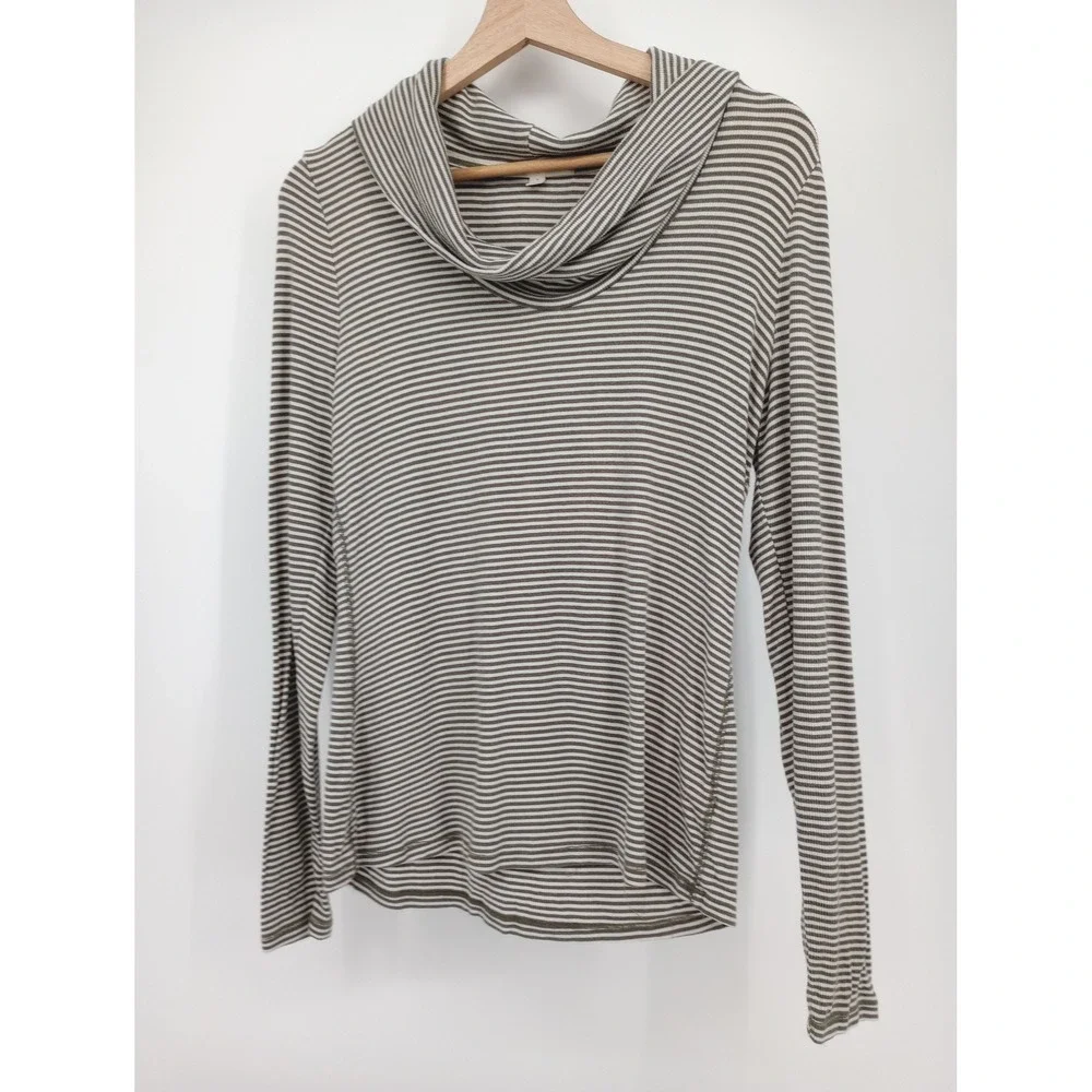 Pure + Good Anthropologies Cowl Neck Top Womens Size M Striped Long Sleeve